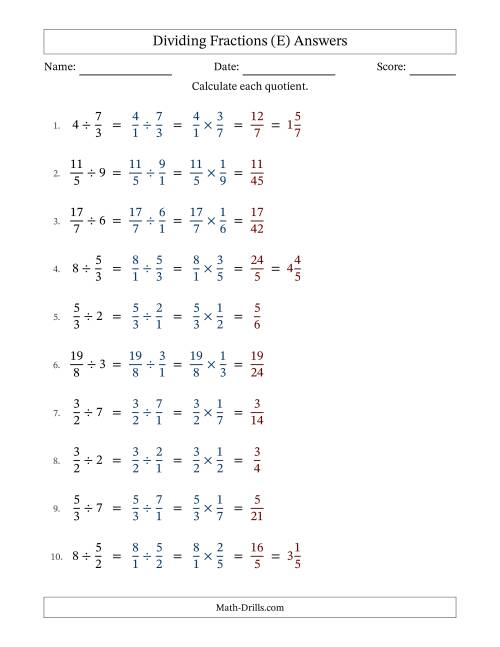 The Dividing Improper Fractions and Whole Numbers with No Simplification (Fillable) (E) Math Worksheet Page 2
