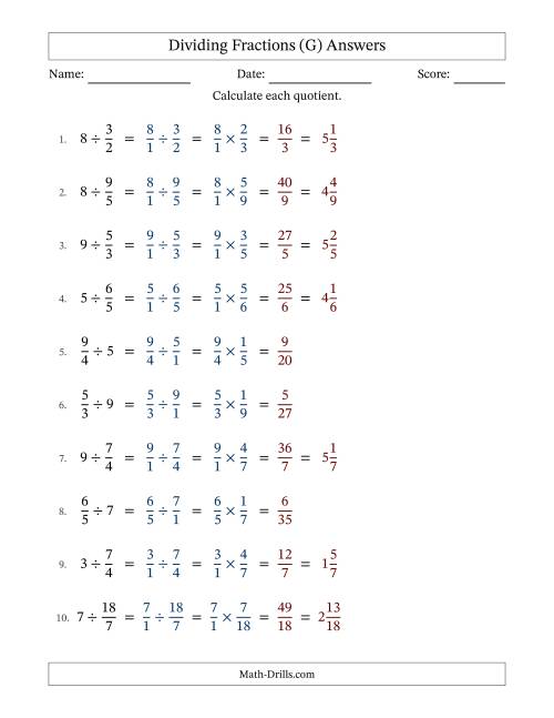 The Dividing Improper Fractions and Whole Numbers with No Simplification (Fillable) (G) Math Worksheet Page 2