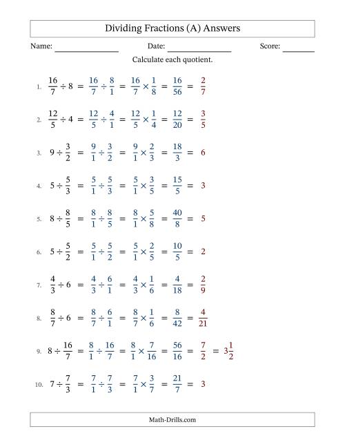 The Dividing Improper Fractions and Whole Numbers with All Simplifying (Fillable) (A) Math Worksheet Page 2