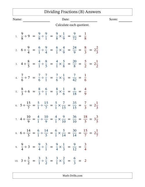 The Dividing Improper Fractions and Whole Numbers with All Simplification (Fillable) (B) Math Worksheet Page 2