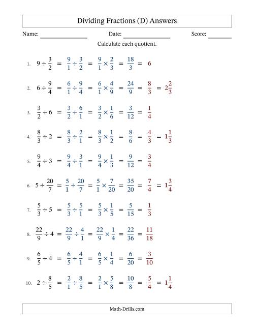 The Dividing Improper Fractions and Whole Numbers with All Simplification (Fillable) (D) Math Worksheet Page 2