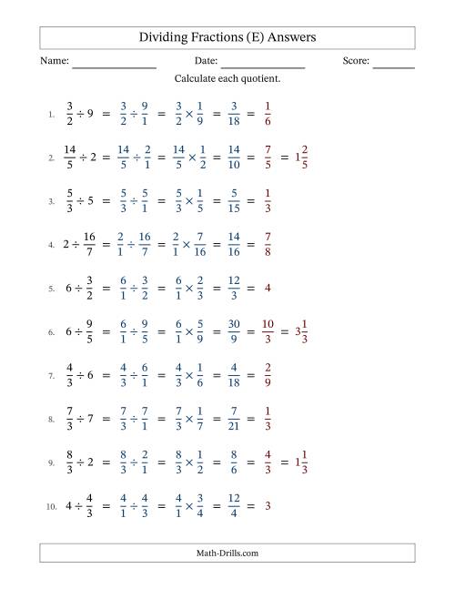 The Dividing Improper Fractions and Whole Numbers with All Simplification (Fillable) (E) Math Worksheet Page 2