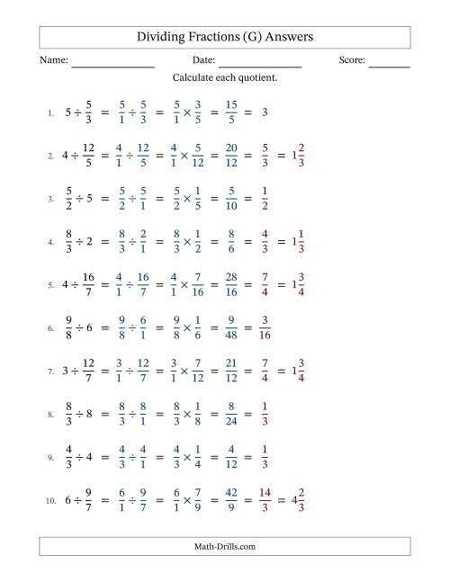 The Dividing Improper Fractions and Whole Numbers with All Simplification (Fillable) (G) Math Worksheet Page 2