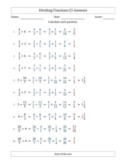 The Dividing Improper Fractions and Whole Numbers with All Simplification (Fillable) (I) Math Worksheet Page 2
