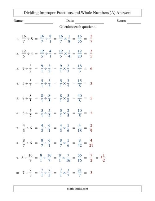 The Dividing Improper Fractions and Whole Numbers with All Simplifying (Fillable) (All) Math Worksheet Page 2