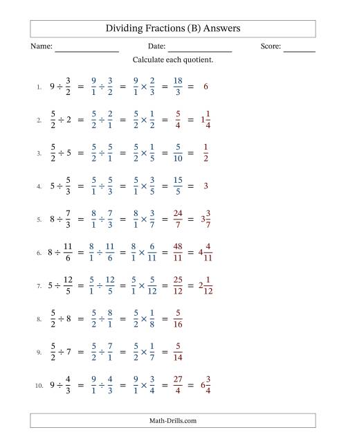 The Dividing Improper Fractions and Whole Numbers with Some Simplification (Fillable) (B) Math Worksheet Page 2