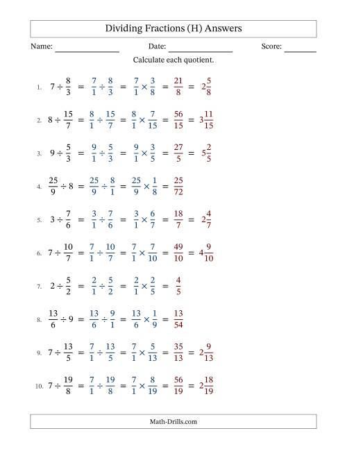 The Dividing Improper Fractions and Whole Numbers with Some Simplification (Fillable) (H) Math Worksheet Page 2