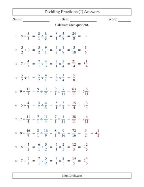 The Dividing Improper Fractions and Whole Numbers with Some Simplification (Fillable) (J) Math Worksheet Page 2