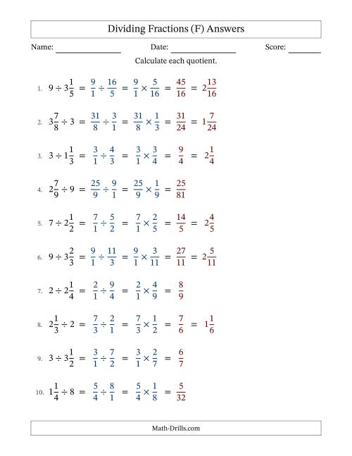 The Dividing Mixed Fractions and Whole Numbers with No Simplification (Fillable) (F) Math Worksheet Page 2