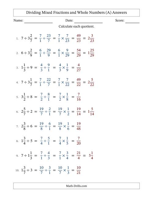 The Dividing Mixed Fractions and Whole Numbers with No Simplifying (Fillable) (All) Math Worksheet Page 2