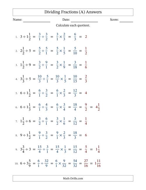 The Dividing Mixed Fractions and Whole Numbers with All Simplifying (Fillable) (A) Math Worksheet Page 2
