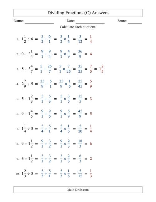 The Dividing Mixed Fractions and Whole Numbers with All Simplification (Fillable) (C) Math Worksheet Page 2