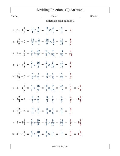 The Dividing Mixed Fractions and Whole Numbers with All Simplification (Fillable) (F) Math Worksheet Page 2
