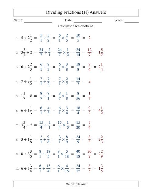 The Dividing Mixed Fractions and Whole Numbers with All Simplification (Fillable) (H) Math Worksheet Page 2