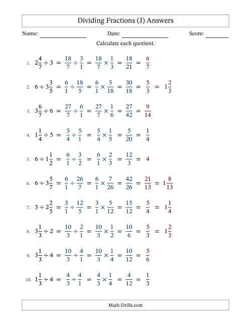 The Dividing Mixed Fractions and Whole Numbers with All Simplification (Fillable) (J) Math Worksheet Page 2