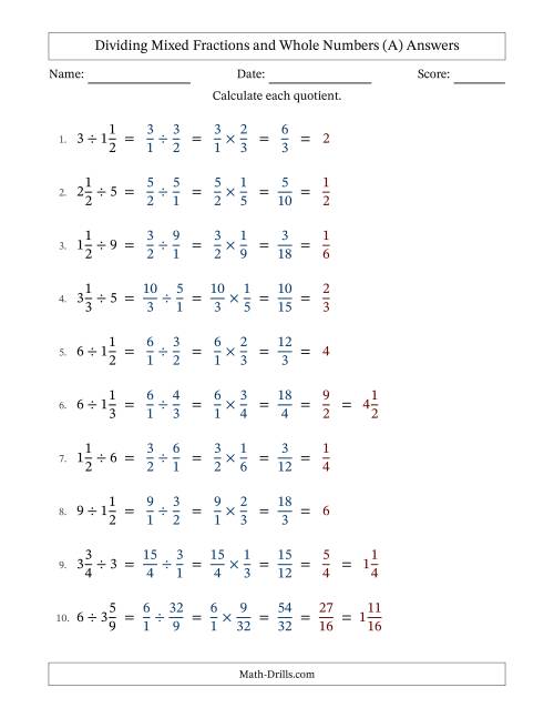 The Dividing Mixed Fractions and Whole Numbers with All Simplifying (Fillable) (All) Math Worksheet Page 2