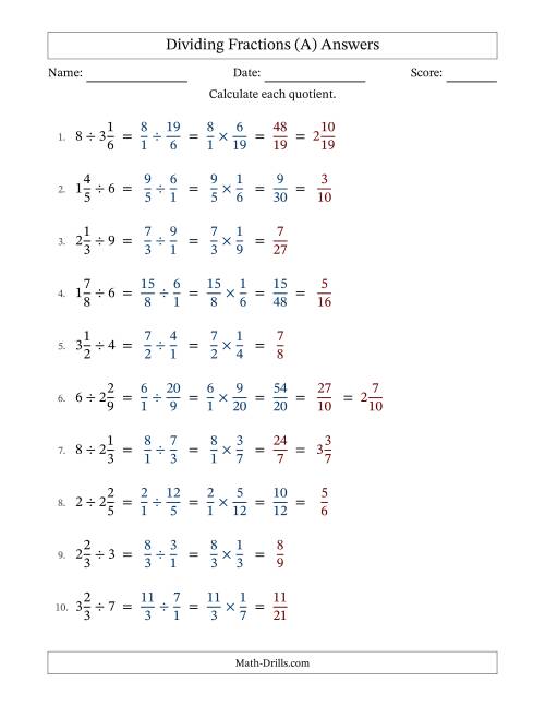 The Dividing Mixed Fractions and Whole Numbers with Some Simplifying (Fillable) (A) Math Worksheet Page 2