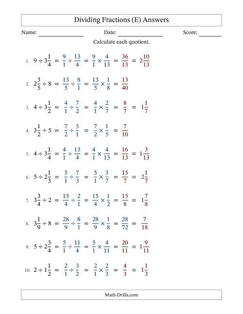 The Dividing Mixed Fractions and Whole Numbers with Some Simplification (Fillable) (E) Math Worksheet Page 2