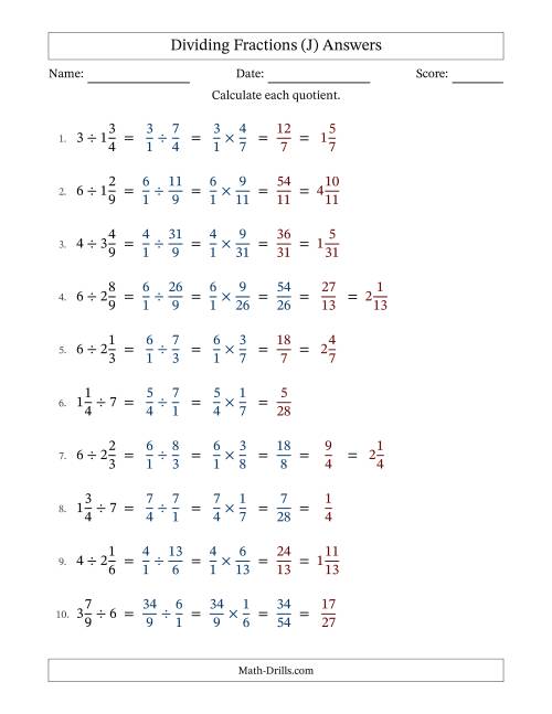 The Dividing Mixed Fractions and Whole Numbers with Some Simplification (Fillable) (J) Math Worksheet Page 2