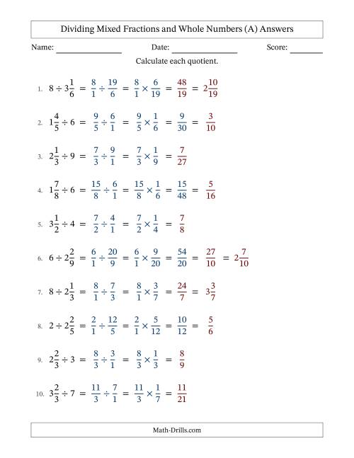 The Dividing Mixed Fractions and Whole Numbers with Some Simplifying (Fillable) (All) Math Worksheet Page 2