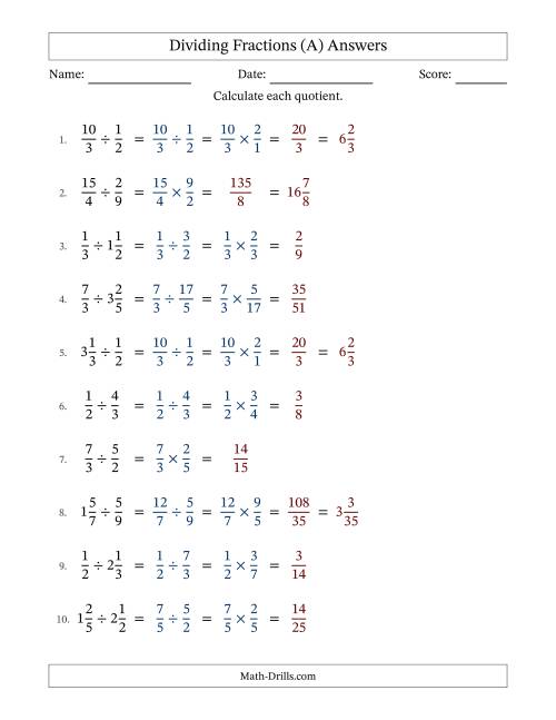 The Dividing Proper, Improper and Mixed Fractions with No Simplifying (Fillable) (A) Math Worksheet Page 2