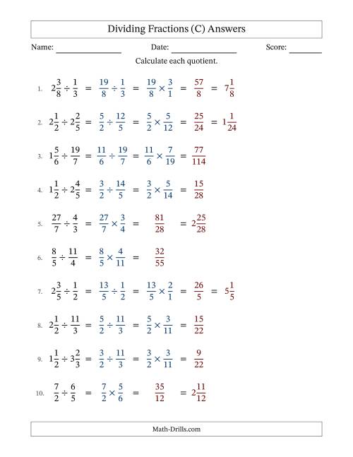 The Dividing Proper, Improper and Mixed Fractions with No Simplification (Fillable) (C) Math Worksheet Page 2