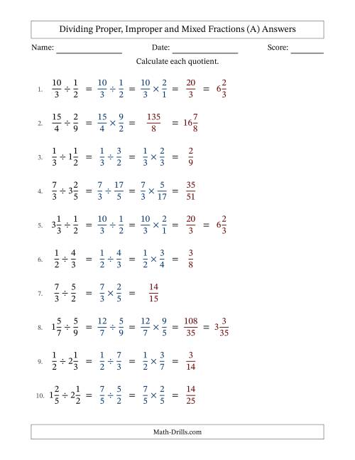 The Dividing Proper, Improper and Mixed Fractions with No Simplifying (Fillable) (All) Math Worksheet Page 2