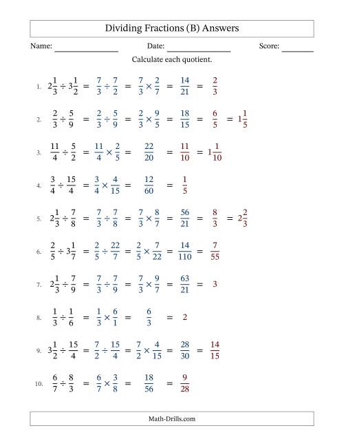 The Dividing Proper, Improper and Mixed Fractions with All Simplification (Fillable) (B) Math Worksheet Page 2