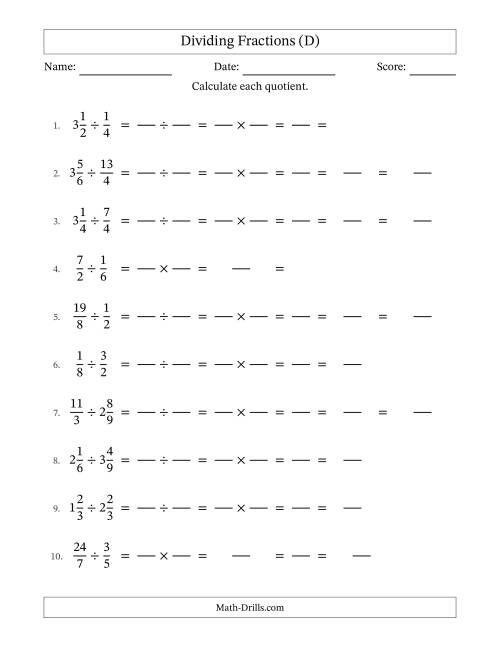 The Dividing Proper, Improper and Mixed Fractions with All Simplification (Fillable) (D) Math Worksheet
