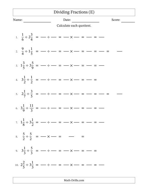 The Dividing Proper, Improper and Mixed Fractions with All Simplification (Fillable) (E) Math Worksheet