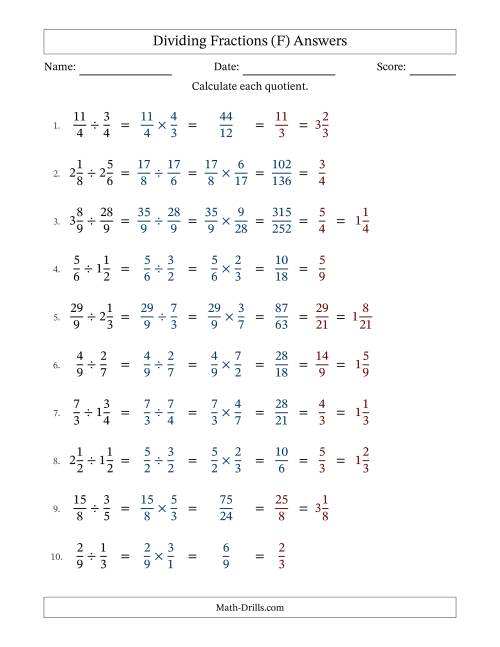 The Dividing Proper, Improper and Mixed Fractions with All Simplification (Fillable) (F) Math Worksheet Page 2