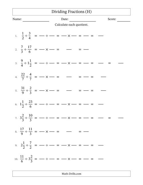The Dividing Proper, Improper and Mixed Fractions with All Simplification (Fillable) (H) Math Worksheet