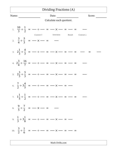 The Dividing Proper, Improper and Mixed Fractions with Some Simplifying (Fillable) (A) Math Worksheet