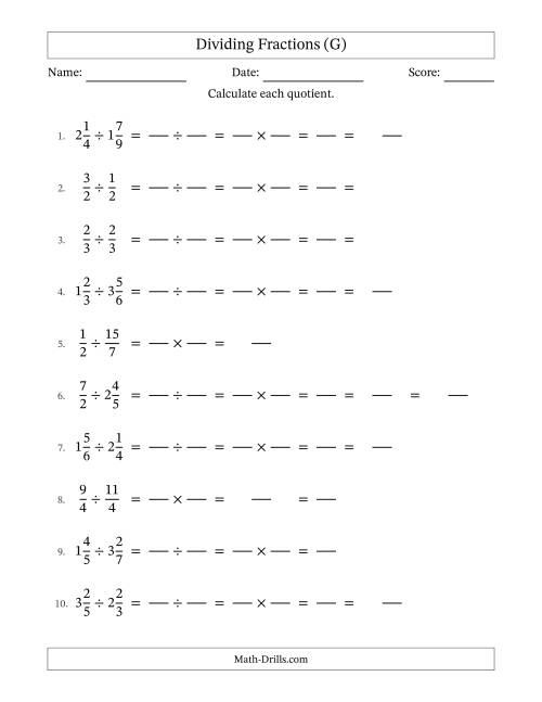 The Dividing Proper, Improper and Mixed Fractions with Some Simplification (Fillable) (G) Math Worksheet