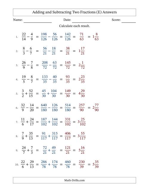 The Adding and Subtracting Proper and Improper Fractions with Unlike Denominators, Mixed Fractions Results and Some Simplifying (Fillable) (E) Math Worksheet Page 2