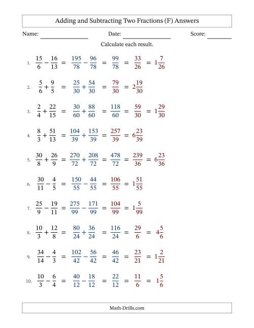 The Adding and Subtracting Proper and Improper Fractions with Unlike Denominators, Mixed Fractions Results and Some Simplifying (Fillable) (F) Math Worksheet Page 2