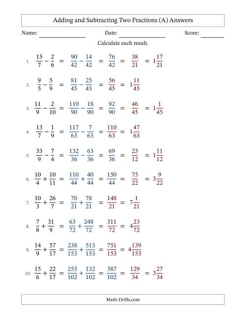 The Adding and Subtracting Proper and Improper Fractions with Unlike Denominators, Mixed Fractions Results and Some Simplifying (Fillable) (All) Math Worksheet Page 2