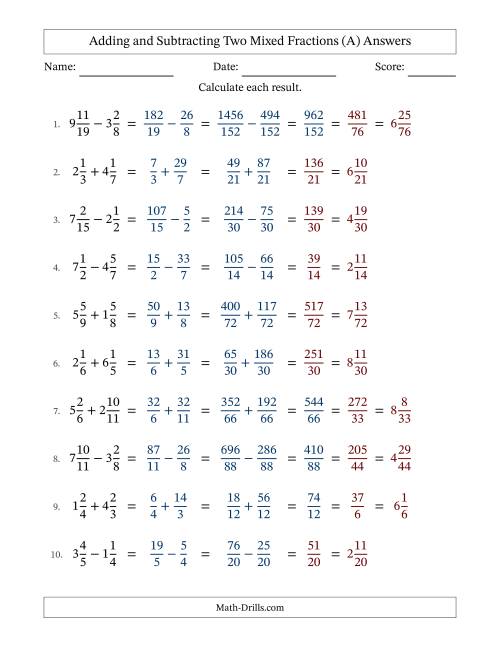 The Adding and Subtracting Two Mixed Fractions with Unlike Denominators, Mixed Fractions Results and Some Simplifying (Fillable) (All) Math Worksheet Page 2