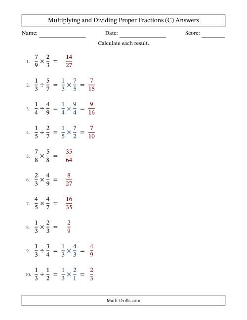 The Multiplying and Dividing Proper Fractions with No Simplifying (Fillable) (C) Math Worksheet Page 2
