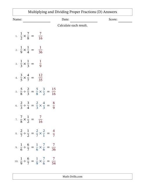The Multiplying and Dividing Proper Fractions with No Simplifying (Fillable) (D) Math Worksheet Page 2
