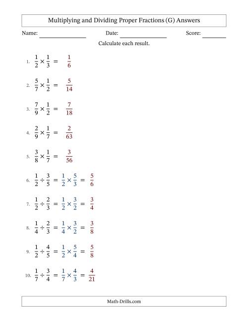 The Multiplying and Dividing Proper Fractions with No Simplifying (Fillable) (G) Math Worksheet Page 2
