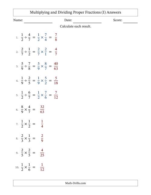 The Multiplying and Dividing Proper Fractions with No Simplifying (Fillable) (I) Math Worksheet Page 2
