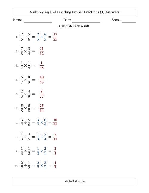 The Multiplying and Dividing Proper Fractions with No Simplifying (Fillable) (J) Math Worksheet Page 2