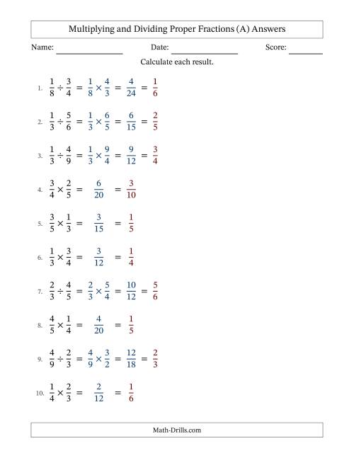 The Multiplying and Dividing Proper Fractions with All Simplifying (Fillable) (A) Math Worksheet Page 2