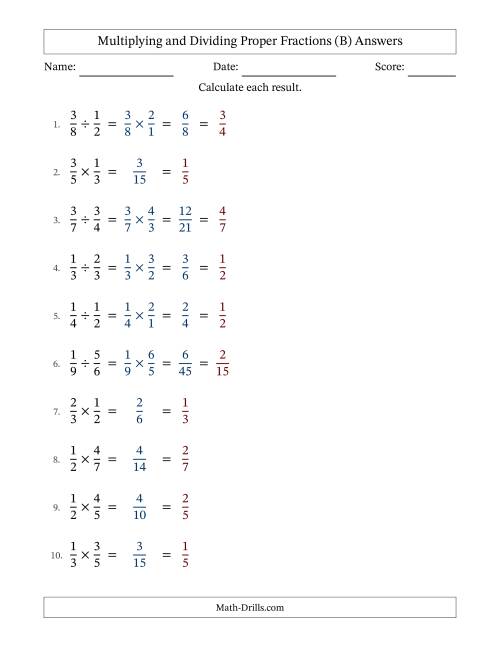 The Multiplying and Dividing Proper Fractions with All Simplifying (Fillable) (B) Math Worksheet Page 2