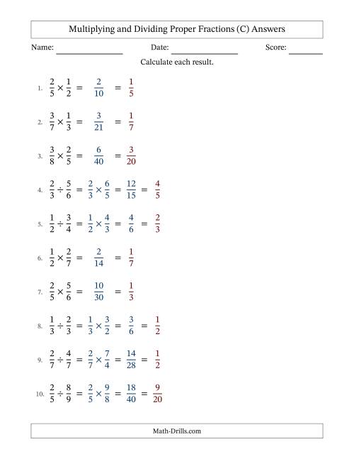 The Multiplying and Dividing Proper Fractions with All Simplifying (Fillable) (C) Math Worksheet Page 2
