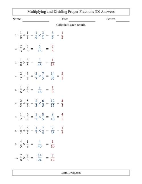 The Multiplying and Dividing Proper Fractions with All Simplifying (Fillable) (D) Math Worksheet Page 2