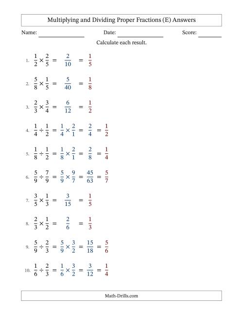 The Multiplying and Dividing Proper Fractions with All Simplifying (Fillable) (E) Math Worksheet Page 2