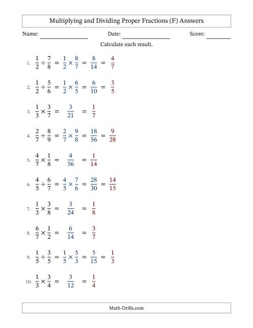The Multiplying and Dividing Proper Fractions with All Simplifying (Fillable) (F) Math Worksheet Page 2