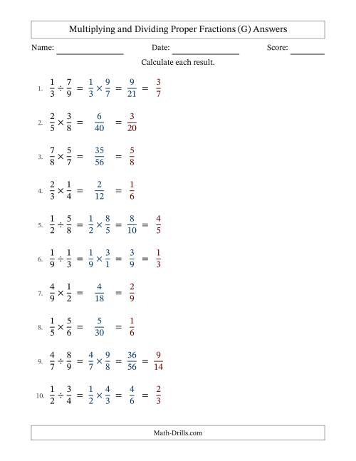 The Multiplying and Dividing Proper Fractions with All Simplifying (Fillable) (G) Math Worksheet Page 2